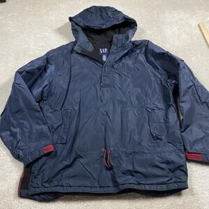 Vintage Gap Jacket Mens XL Blue Hooded Anorak Fleece Lined 1/4 Zip Pullover